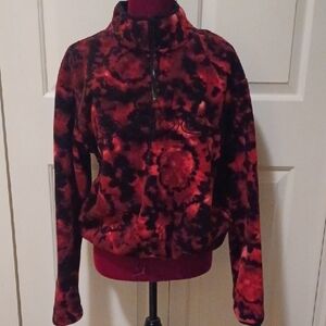 bebe Red and Black Patterned Teddy Jacket - M